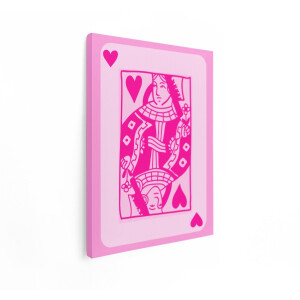 Artaza Canvas Schilderij Koningin van Harten Speelkaart in Fuchsia met Roze Achtergrond - 90x120 cm - Groot - Wanddecoratie Woonkamer - Schilderijen - Muurdecoratie