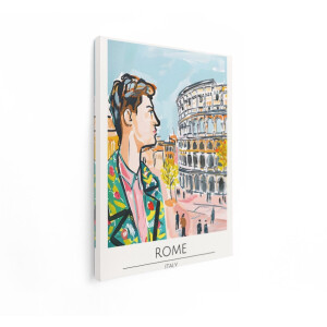 Artaza Canvas Schilderij Stijlvolle Man met Colosseum op de Achtergrond in Rome - 90x120 cm - Groot - Wanddecoratie Woonkamer - Schilderijen - Muurdecoratie