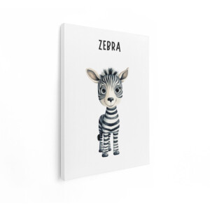 Artaza Canvas Schilderij Schattige Cartoon Zebra met Grote Ogen en Strepen - Geïllustreerd in Aquarel - 90x120 cm - Groot - Wanddecoratie Woonkamer - Schilderijen - Muurdecoratie