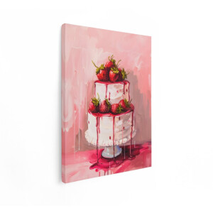 Artaza Canvas Schilderij Aardbeien Taart - 90x120 cm - Wanddecoratie Romantisch - Muurdecoratie Roze - Decoratie Fruit Keuken