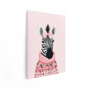 Artaza Canvas Schilderij Zebra Met Strik - 30x40 cm - Wanddecoratie Babykamer - Muurdecoratie Meisjeskamer - Schilderijen Dieren Roze