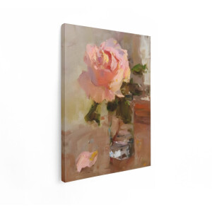 Artaza Canvas Schilderij Bloemen Stilleven - 30x40 cm - Wanddecoratie Roos In Vaas - Muurdecoratie Roze - Decoratie Woonkamer - Kamer Accessoires