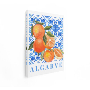 Artaza Canvas Schilderij Algarve Citrusvruchten met Traditionele Portugese Tegels - 60x80 cm - Wanddecoratie Woonkamer - Schilderijen - Muurdecoratie