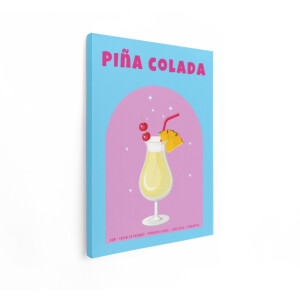 Artaza Canvas Schilderij Pina Colada Cocktail - 90x120 cm - Wanddecoratie Retro - Muurdecoratie Ananas - Decoratie Roze Bar - Schilderijen Op Canvas