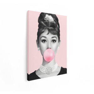 Artaza Canvas Schilderij Audrey Hepburn - 30x40 cm - Wanddecoratie Vintage Vrouw - Muurdecoratie Retro - Schilderijen Op Canvas Roze