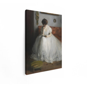 Artaza Canvas Schilderij Lezende Vrouw - 90x120 cm - Wanddecoratie Witte Jurk - Muurdecoratie Vintage Schilderij - Klassieke Decoratie Woonkamer