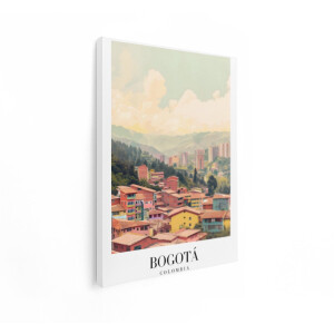 Artaza Canvas Schilderij Bogota - 60x80 cm - Wanddecoratie Colombia - Muurdecoratie Kleurrijke Huizen - Decoratie Bergen Skyline