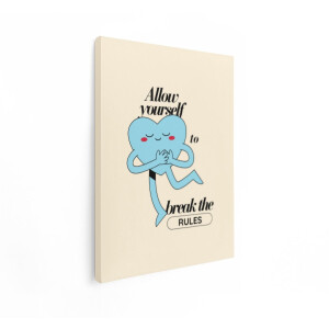 Artaza Canvas Schilderij Blauw Hartpersonage met de Tekst 'Allow Yourself To Break The Rules' - 60x80 cm - Wanddecoratie Woonkamer - Schilderijen - Muurdecoratie
