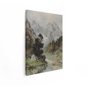Artaza Canvas Schilderij Berglandschap - 60x80 cm - Wanddecoratie Natuur - Muurdecoratie Bergen - Decoratie Bos Woonkamer