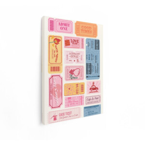 Artaza Canvas Schilderij Vintage Tickets - 60x80 cm - Wanddecoratie Retro Collectie - Muurdecoratie Roze - Decoratie Liefde Schilderijen