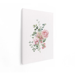 Artaza Canvas Schilderij Delicaat Roze Bloemenboeket met Eucalyptusbladeren in Aquarel - 30x40 cm - Klein - Wanddecoratie Woonkamer - Schilderijen - Muurdecoratie