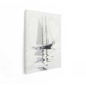Artaza Canvas Schilderij Zeilboot - 60x80 cm - Wanddecoratie Zee - Muurdecoratie Minimalistisch - Schilderijen Zwart Wit - Decoratie Aquarel