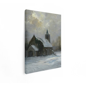Artaza Canvas Schilderij Winterlandschap - 90x120 cm - Wanddecoratie Kerk In De Sneeuw - Muurdecoratie Landschap - Decoratie Olieverfschilderij