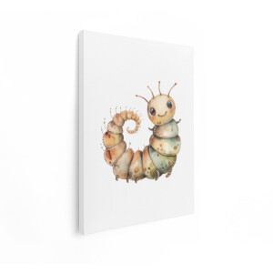 Artaza Canvas Schilderij Schattige Rups met Grote Ogen en een Krullende Staart - Aquarel Illustratie - 30x40 cm - Klein - Wanddecoratie Woonkamer - Schilderijen - Muurdecoratie
