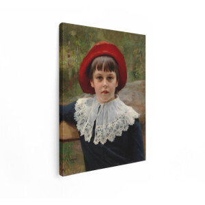 Artaza Canvas Schilberij Portret Schilderij Edelfelt - 90x120 cm - Wanddecoratie Vintage Meisje - Muurdecoratie Klassiek Kind - Decoratie Rode Hoed