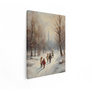 Artaza Canvas Schilderij Besneeuwd Bos - 30x40 cm - Wanddecoratie Kinderen In Sneeuw - Muurdecoratie Winter - Decoratie Kasteel