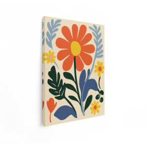 Artaza Canvas Schilderij Kleurrijke Abstracte Bloemen en Bladeren in een Speelse - Moderne Stijl - 30x40 cm - Klein - Wanddecoratie Woonkamer - Schilderijen - Muurdecoratie