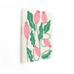 Artaza Canvas Schilderij Abstracte Bloemen en Bladeren in Pastelkleuren met een Speelse - Organische Stijl - 90x120 cm - Groot - Wanddecoratie Woonkamer - Schilderijen - Muurdecoratie