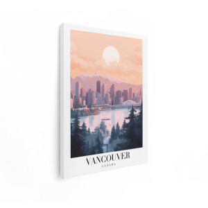 Artaza Canvas Schilderij Skyline Vancouver - 60x80 cm - Wanddecoratie Canada Stad - Muurdecoratie Bergen Landschap - Decoratie Zonsondergang
