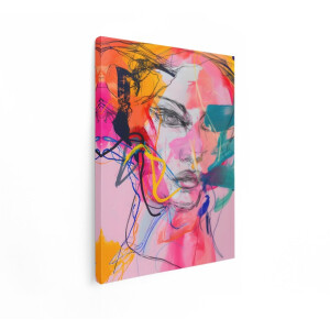 Artaza Canvas Schilderij Abstract Portret van een Vrouw met Levendige Kleuren en Expressieve Lijnen - 30x40 cm - Klein - Wanddecoratie Woonkamer - Schilderijen - Muurdecoratie