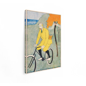 Artaza Canvas Schilderij Fietser - 90x120 cm - Vintage Wanddecoratie Zee - Muurdecoratie Edward Penfield - Retro Schilderijen Op Canvas Herfst