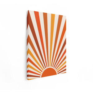 Artaza Canvas Schilderij Retro Zon - 90x120 cm - Wanddecoratie Boho - Muurdecoratie Abstract - Decoratie Vintage - Oranje