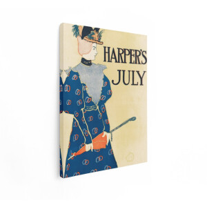 Artaza Canvas Schilderij Vrouw - 60x80 cm - Wanddecoratie Vintage Harpers July - Muurdecoratie Retro - Decoratie Blauwe Jurk