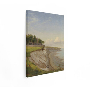 Artaza Canvas Schilderij Idyllisch Deens Landschap met Klif - Zee en Historische Gebouwen aan de Kust - 60x80 cm - Wanddecoratie Woonkamer - Schilderijen - Muurdecoratie