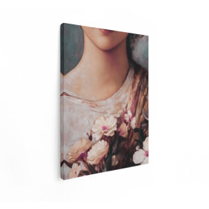 Artaza Canvas Schilderij Klassiek Portret van een Vrouw met Bloemen en Zachte Belichting - 60x80 cm - Wanddecoratie Woonkamer - Schilderijen - Muurdecoratie