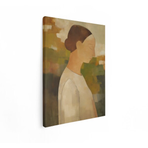 Artaza Canvas Schilderij Abstract Portret van een Vrouw met Gesloten Ogen in Zachte Aardetinten - 30x40 cm - Klein - Wanddecoratie Woonkamer - Schilderijen - Muurdecoratie