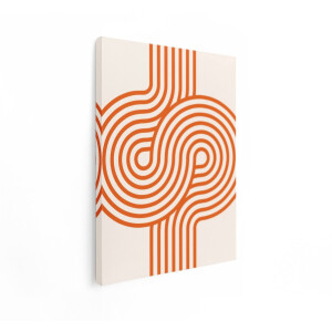 Artaza Canvas Schilderij Oranje Gestreepte Abstracte Achtergrond met Retro Curve Patronen - 90x120 cm - Groot - Wanddecoratie Woonkamer - Schilderijen - Muurdecoratie