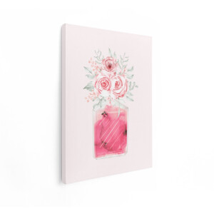 Artaza Canvas Schilderij Roze Rozen - 30x40 cm - Wanddecoratie Parfumfles - Muurdecoratie Aquarel Bloemen - Schilderijen Op Canvas