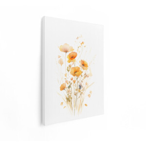 Artaza Canvas Schilderij Bloemen - 90x120 cm - Wanddecoratie Aquarel Veldbloemen - Muurdecoratie Klaprozen - Decoratie Natuur Oranje