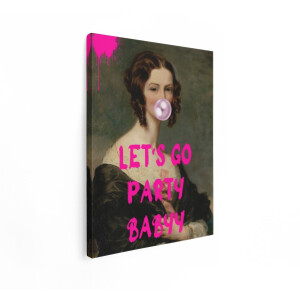 Artaza Canvas Schilderij Klassiek Portret van Vrouw met Kauwgom en Feesttekst - 90x120 cm - Groot - Wanddecoratie Woonkamer - Schilderijen - Muurdecoratie