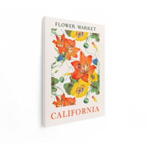 Artaza Canvas Schilderij Vintage Bloemenmarktposter met Californische Tekst en Botanische Illustraties - 30x40 cm - Klein - Wanddecoratie Woonkamer - Schilderijen - Muurdecoratie