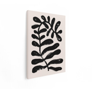 Artaza Canvas Schilderij Abstracte Plant - 30x40 cm - Wanddecoratie Minimalistisch - Muurdecoratie Boho - Decoratie Zwart Wit - Kamer Accessoires