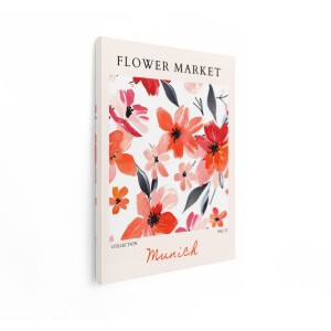 Artaza Canvas Schilderij Bloemenmarkt Poster met Aquarel Bloemen en de Tekst "Munich" - 90x120 cm - Groot - Wanddecoratie Woonkamer - Schilderijen - Muurdecoratie