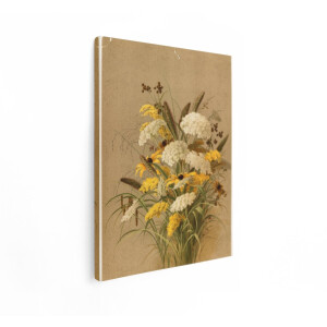 Artaza Canvas Schilderij Boeket van Wilde Bloemen met Gele en Witte Bloemen en Grassen - 60x80 cm - Wanddecoratie Woonkamer - Schilderijen - Muurdecoratie