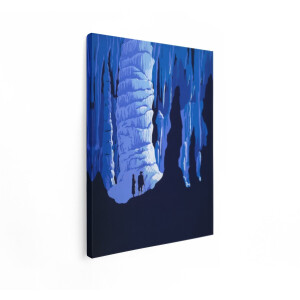 Artaza Canvas Schilderij Grot - 90x120 cm - Wanddecoratie Stalactieten - Muurdecoratie Vintage Landschap - Decoratie Blauw - Kamer Accessoires