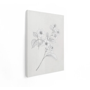 Artaza Canvas Schilderij Bloemen - 30x40 cm - Wanddecoratie Bloeiende Tak - Muurdecoratie Potloodtekening - Decoratie Zwart Wit - Kamer Accessoires