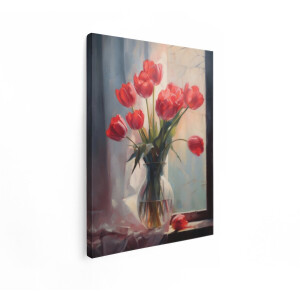 Artaza Canvas Schilderij Tulpen - 60x80 cm - Wanddecoratie Bloemen - Muurdecoratie Stilleven - Decoratie Woonkamer - Rood