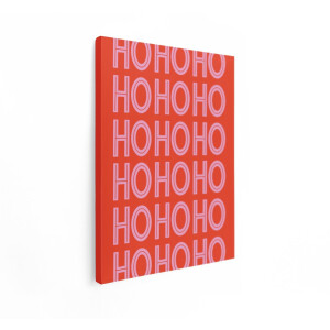 Artaza Canvas Schilderij Ho Ho Ho Tekst - 90x120 cm - Kerst Wanddecoratie - Muurdecoratie Retro - Schilderijen Op Canvas Roze