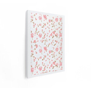 Artaza Canvas Schilderij Delicaat Roze Bloemenpatroon op Witte Achtergrond - Romantisch en Charmant - 60x80 cm - Wanddecoratie Woonkamer - Schilderijen - Muurdecoratie