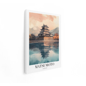 Artaza Canvas Schilderij Weerspiegeling van Kasteel Matsumoto in Water in de Herfst met Bergen en Lucht - 60x80 cm - Wanddecoratie Woonkamer - Schilderijen - Muurdecoratie