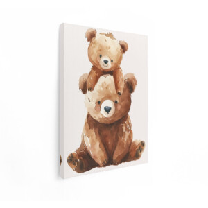 Artaza Canvas Schilderij Schattige Waterverf Beren Stapelen zich op voor een Lieve Illustratie - 30x40 cm - Klein - Wanddecoratie Woonkamer - Schilderijen - Muurdecoratie