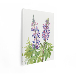 Artaza Canvas Schilderij Lupine Bloemen - 90x120 cm - Wanddecoratie Aquarel Bloemen - Muurdecoratie Vintage - Decoratie Woonkamer Paars
