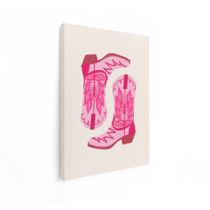 Artaza Canvas Schilderij Cowboylaarzen - 90x120 cm - Wanddecoratie Roze Modern - Muurdecoratie Slaapkamer - Decoratie Mode - Roze