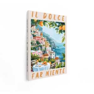 Artaza Canvas Schilderij Idyllisch Italiaans Uitzicht met Ontbijt en Sinaasappelbomen - 90x120 cm - Groot - Wanddecoratie Woonkamer - Schilderijen - Muurdecoratie