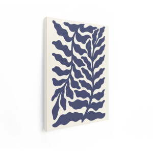 Artaza Canvas Schilderij Abstracte Blauwe Bladeren op een Crèmekleurige Achtergrond - Matisse-Stijl - 90x120 cm - Groot - Wanddecoratie Woonkamer - Schilderijen - Muurdecoratie