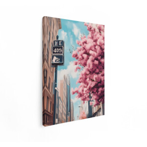 Artaza Canvas Schilderij Kersenbloesem - 30x40 cm - Wanddecoratie New York - Muurdecoratie Lente Stad - Kamer Accessoires Bloesemboom - Roze